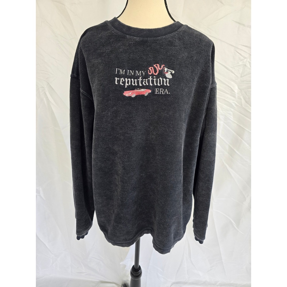 Charles River Apparel Black Corduroy "Reputation Era" Graphic Sweatshirt Size L